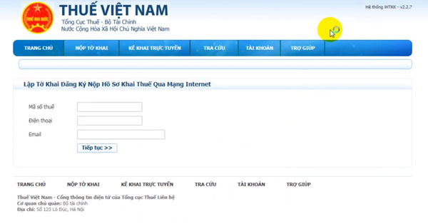 Giao diện website khai thu truc tuyen