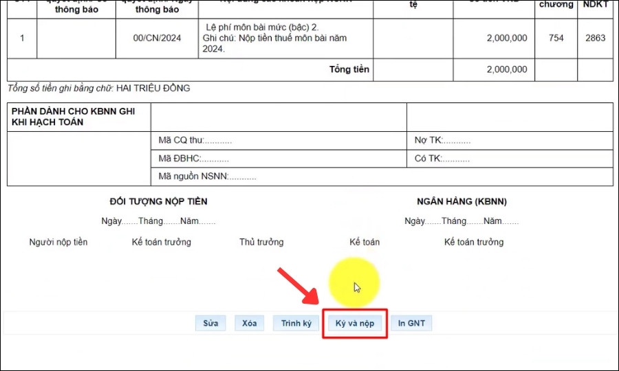 Chọn ký và nộp hóa đơn