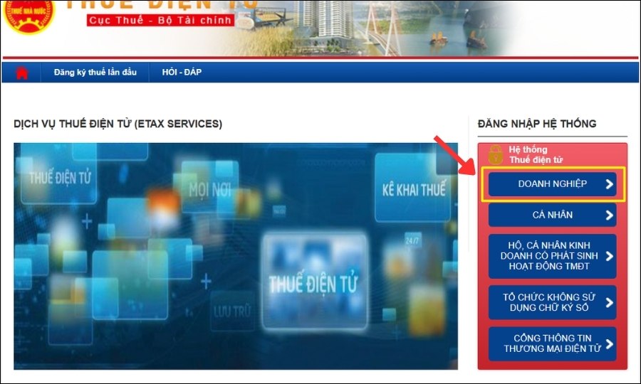 Truy cập vào trang web nộp thuế môn bài