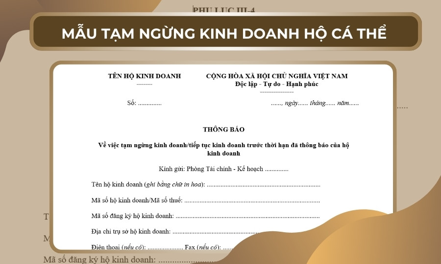 Mẫu thông báo tạm ngừng kinh doanh hộ cá thể