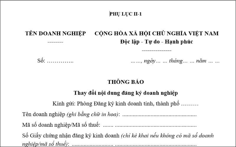 Mẫu thông báo thay đổi địa chỉ công ty theo quy định