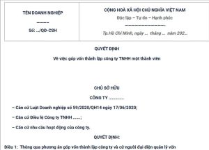 Mẫu quyết định của công ty TNHH 1 thành viên mới nhất 2026